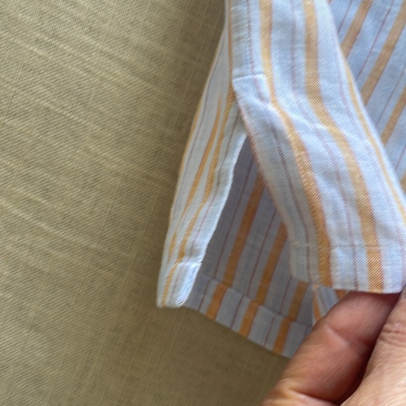 BRIONI ITALY 100% LUXURY LINEN SHIRT Mens Large Blue Stripe Short Sleeve - Picture 12 of 13